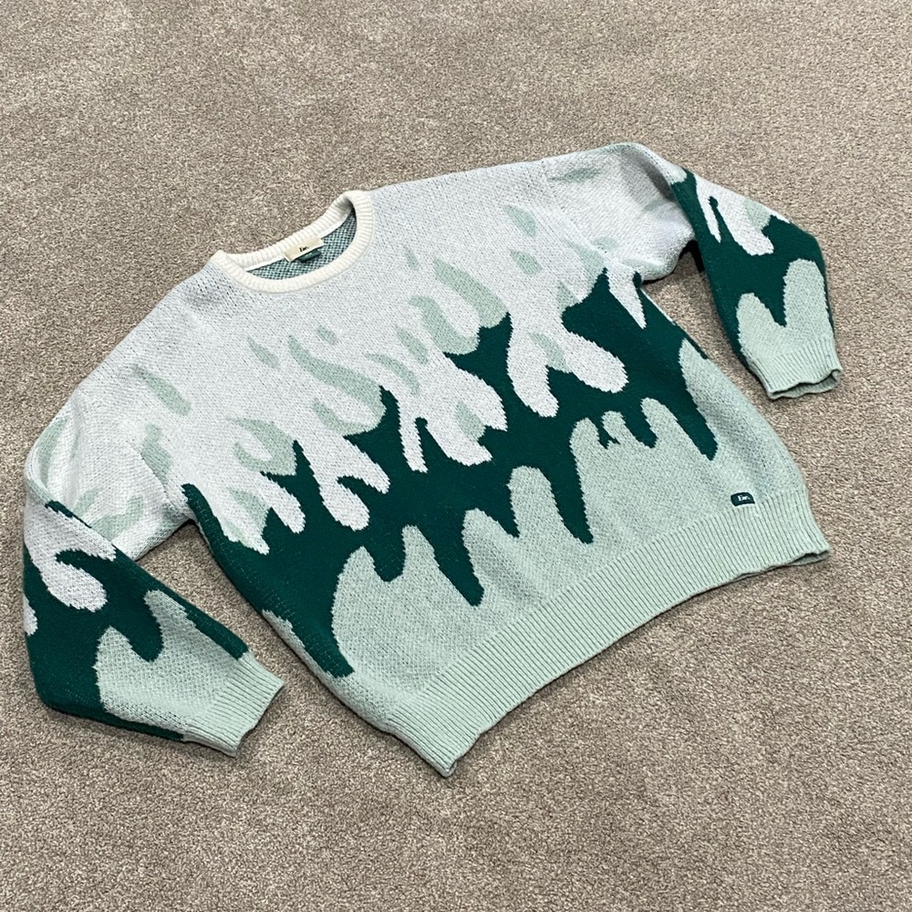 Men's Green Wave Pattern Crewneck Sweater